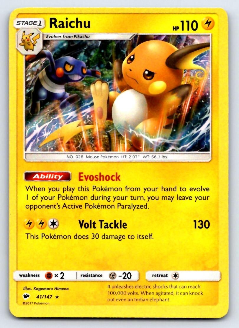 Raichu 41/147 Holo Rare Burning Shadows Pokemon NM/M