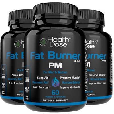 Health Dose Fat Burner PM. Sleep Aid & Brain Function Boost. 60 gels. Pack of 3