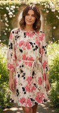 Loft NWT Floral Swing Shift Dress XL. Open Sleeve W/Buttons Boho Peasant