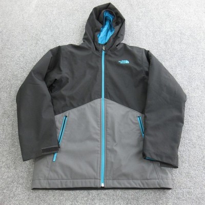 The North Face Jacket Boys Large 14/16 Black Gray Hooded Windwall Insulated Coat