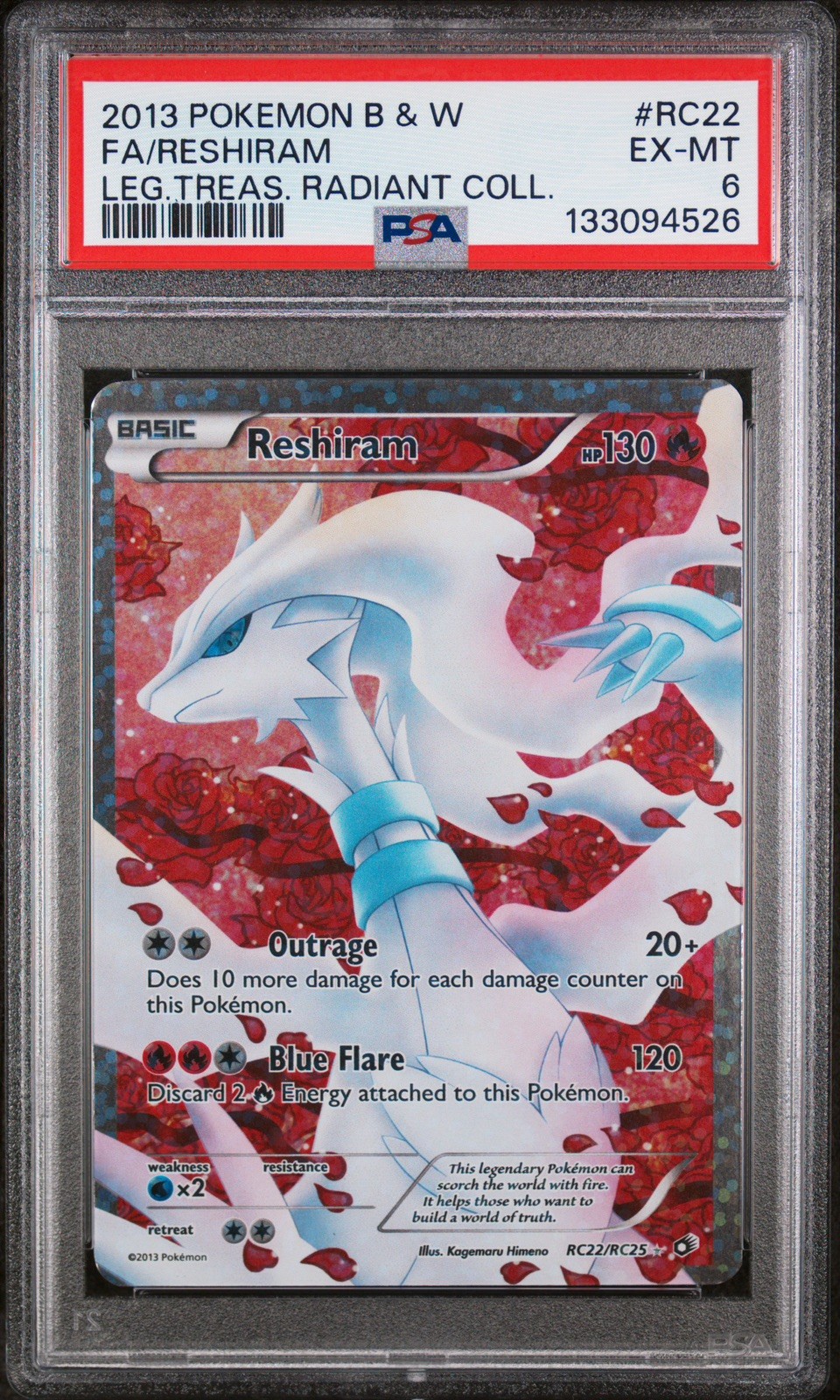 Reshiram (Full Art) RC22/RC25 Legendary Treasures: Radiant Collection Holo PSA 6