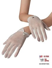 Women's Short Satin Gloves for Wedding Wrist Short One Size Ivory-tulle