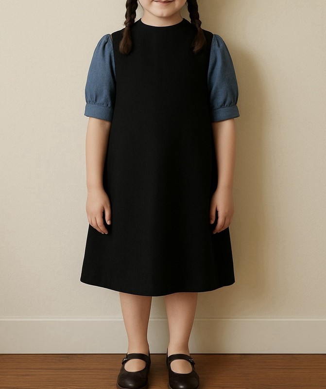 Amish Dress, Little Girls, Dark Blue with black apron, handmade
