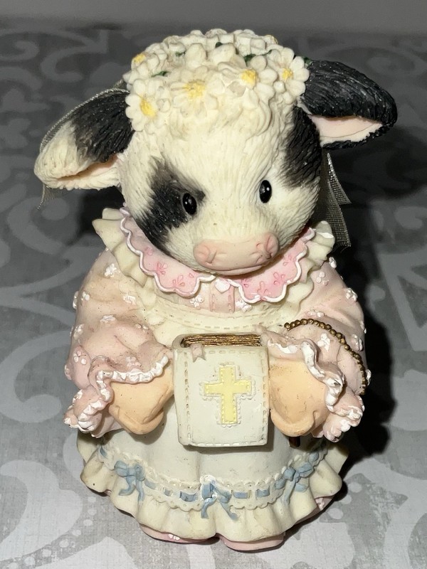 VTG 1998 Mary Moo Moos Bless Moo On This Day Cow Figurine Enesco