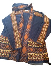 Lucky Brand Aztec Geometric Hooded Long Ribbed Cardigan Sweater Women Large Boho