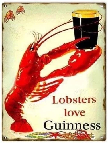 Vintage Lobsters Love Guinness Tin Metal Signs Home Décor Wall Art 8x12