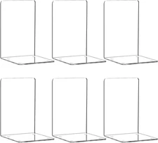 Happyhapi Acrylic Bookends for Shelves, 6 Pcs Clear Book Ends for Heavy Books, D