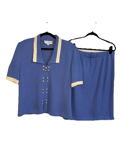 Vtg St John Collection Blueberry Santana Knit Zip Up Skirt Suit Set Midi 12 RARE - Picture 4 of 24