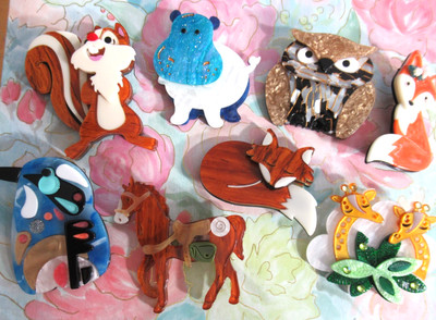 ADORABLE ANIMALS BROOCH FOX OWL HIPPO HORSE BROOCH CHOOSE YOUR FAVORITE! NEW