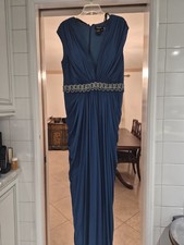 Terani Couture Sz 16 Teal Blue Pleated Mother Of Bride Or Bridal Family Party