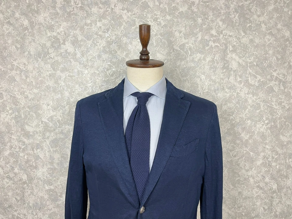 Blazer de verano italiano Lardini azul jersey lino sin forro bolsillos parche 42, EU 52 Foto 2 de 4