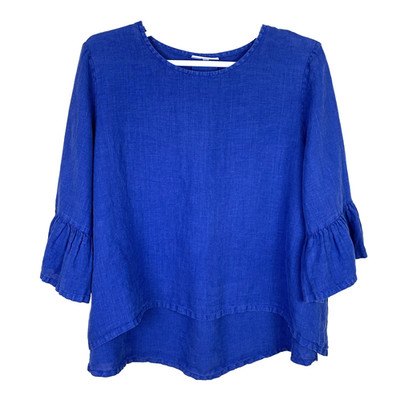 Bryn Walker Linen Blouse Top Womens 1X Blue Hi Low Hem Boho Lagenlook Beachy