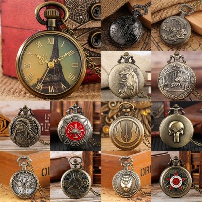 Vintage Taschenuhr Analog Quarzwerk Uhren mit Halskette Kette Geschenk