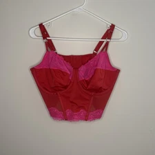 Auden Women's Red & Pink Sexy Sheer Long Bra Adjustable Straps XXL Lingerie R4