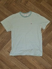 Tommy Hilfiger Tshirt Ladies Green Striped Cotton Size Small