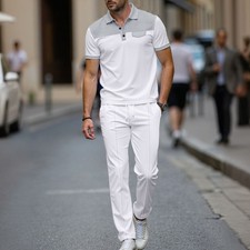 Mens Tracksuit 2-Piece Set Short Sleeve T Shirt Pants Sweatsuit Outfit Set