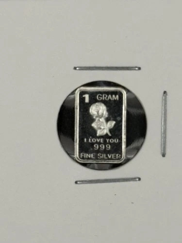 "I Love You" Single Rose 🌹  1 Gram .999 Fine SILVER Bullion Mini Bar Coin Ingot
