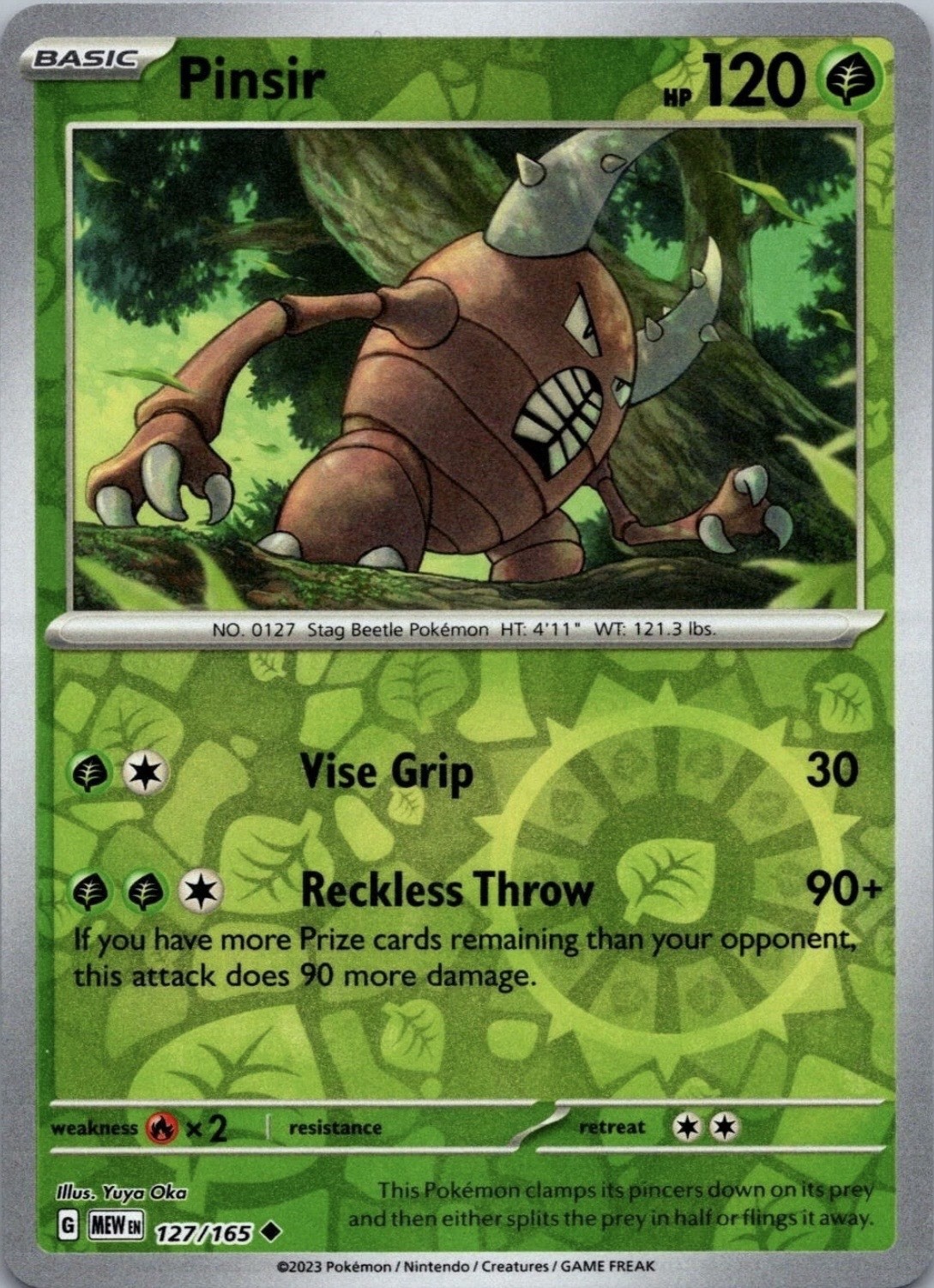 Pinsir 127/165 - Reverse Holo - Scarlet & Violet 151 Pokemon TCG NM