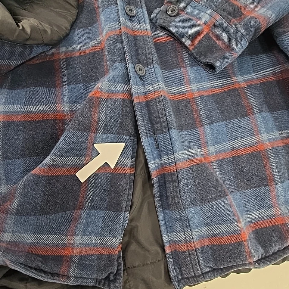 LL BEAN Men’s SIZE LARGE TALL Plaid Cotton Insulated Shirt Jacket BLUE BLACK RED - Image 4 of 4