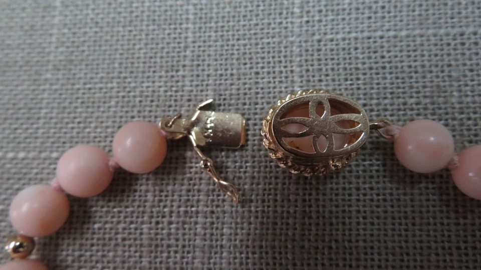 De colección 14k Sólido Y. Brazalete de cuentas de oro y coral con cierre de corona de coral de 8" Foto 4 de 4