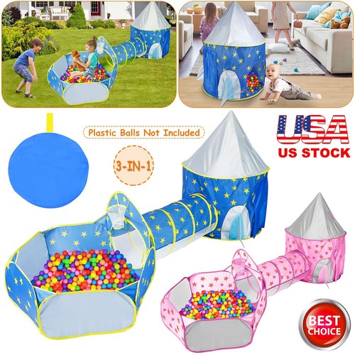 New 3-in-1 Kids Play Tent & Ball Pit, Crawl Tunnel, House for Indoor/Outdoor - Picture 7 of 8