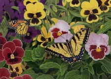 Ceramic Backsplash Tile Mural Butterfly - Butterflies and Pansies