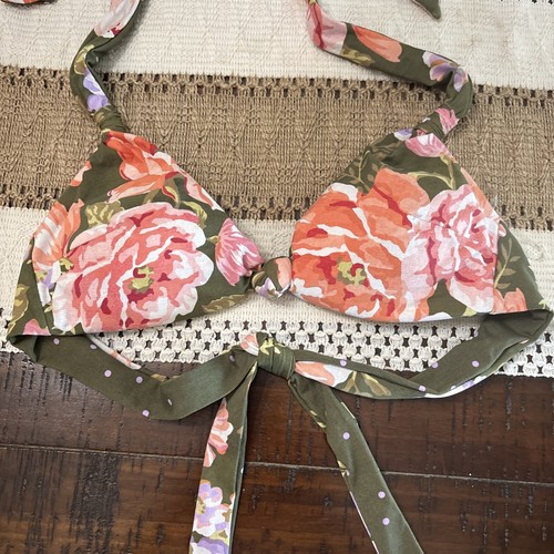 NUEVO SIN ETIQUETAS Seafolly Australia Triángulo Bikini Swim Top US 6 AUS 10 Floral Nudo Oliva - Imagen 2 de 10
