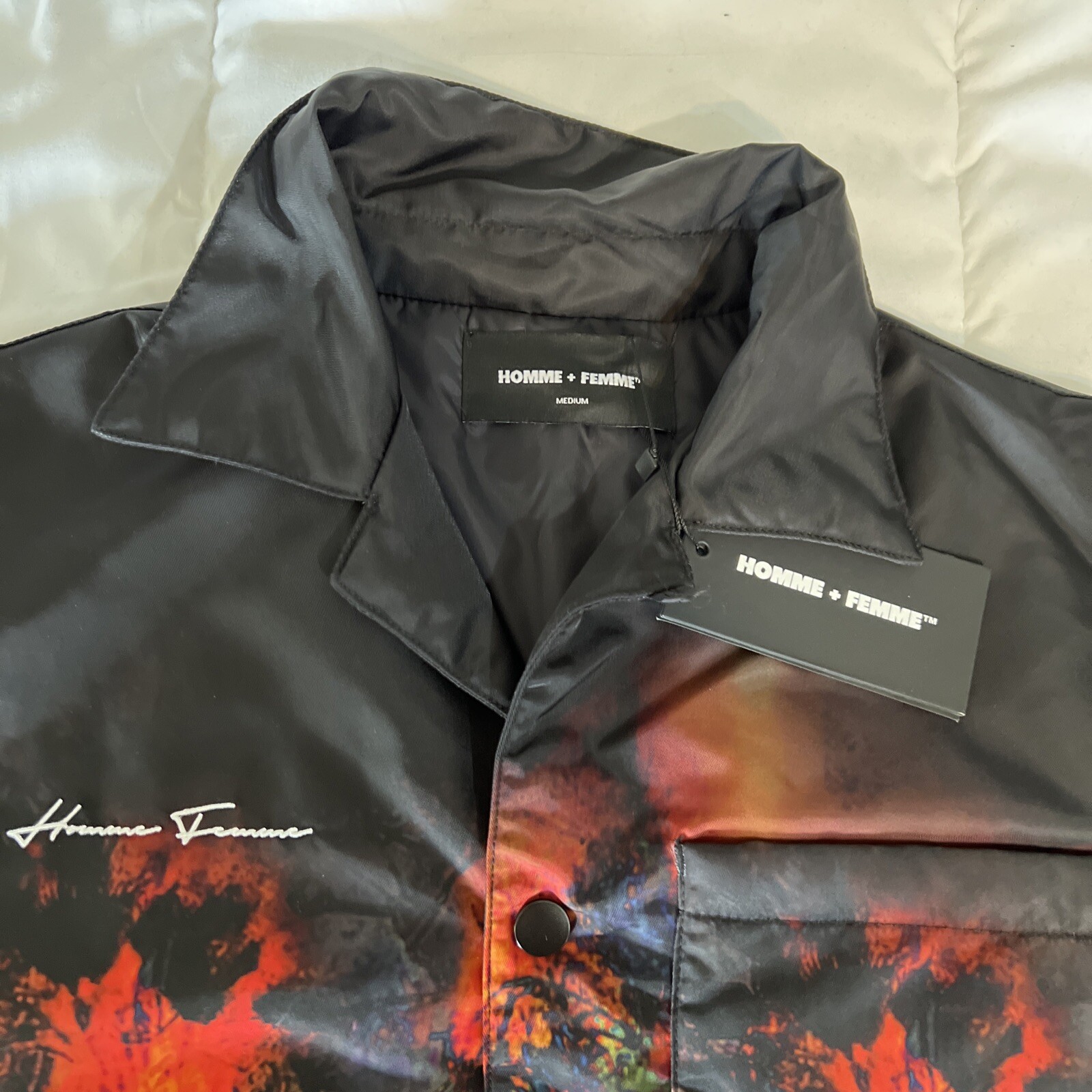 Homme Femme Puffer Shirt Mens Med Black Red Wild Fire Riot Luxury Streetwear NWT