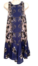 Intimately Free People Women's M/M Flowers Ruffle Mini Rayon Blue Dress R3-O11