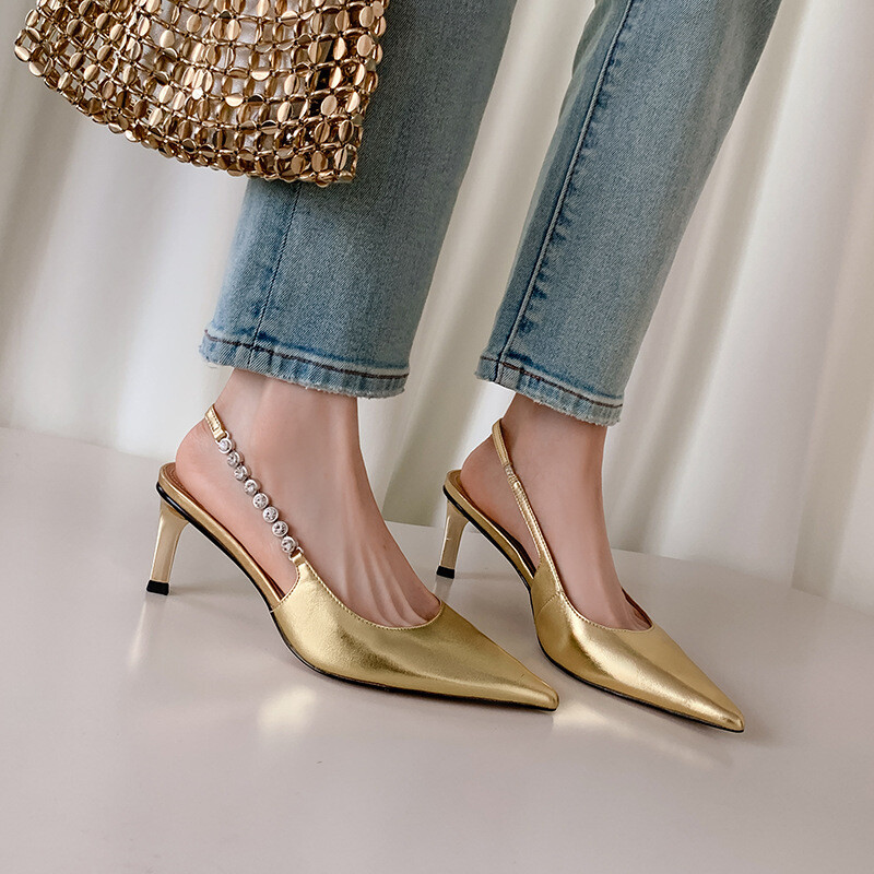 2025 Silver Rhinestone Pointed Toe High Heel Sandals for Women