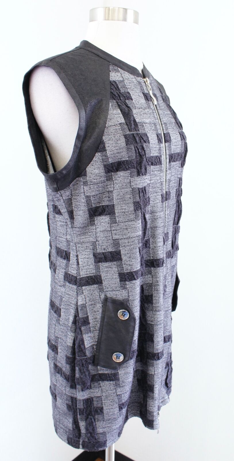 Joseph Ribkoff Gray Black Patchwork Knit Zip Fron… - image 6