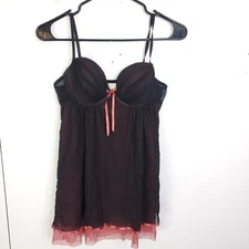 Ambrielle Dress Womens Small Lingerie Sexy Slip Babydoll Date Black Pink