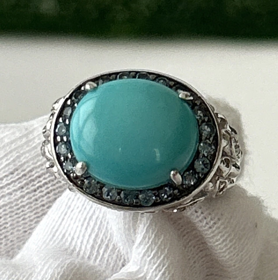 Anillo retirado Victoria Wieck plata esterlina 925 turquesa y topacio azul talla:7 como nuevo Foto 2 de 4