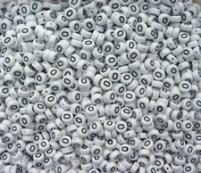 100 White w/Black Letter 7mm Disc shape Alphabet Beads Multi pack or choose A-Z