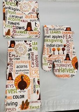 3 pc KITCHEN SET: 1 POT HOLDER, 1 TOWEL 1 OVEN MITT, FALL, HARVEST WORDS