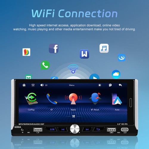 6.9" Android 13 2+64GB Apple Carplay Autoradio 1 DIN GPS NAVI WiFi BT FM RDS USB - Bild 9 von 20
