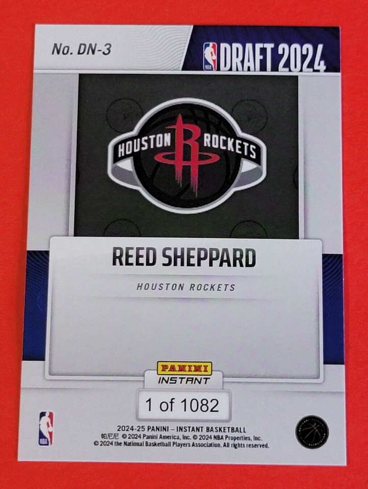 Reed Sheppard ROOKIE CARD #d1/1082 2024 DRAFT NIGHT PANINI INSTANT ...