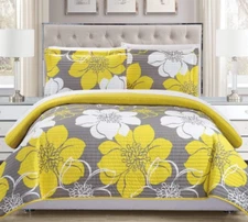Chic Home Design Woodside 3 Piece Yellow Floral Quilt Set