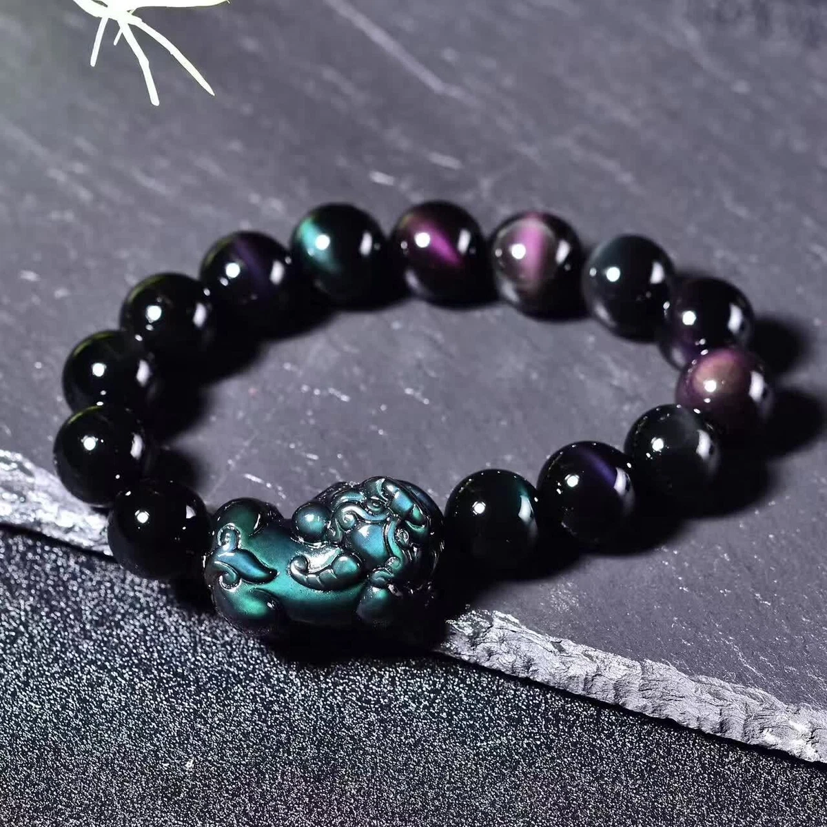 Rainbow Obsidian 12MM Round Bead Pixiu Fengshui Wealth Luck Unisex