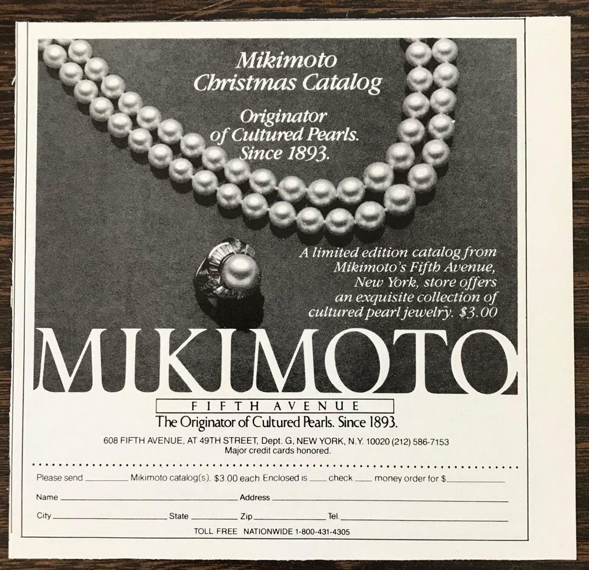 1984 Mikimoto Fifth Avenue Print Ad The Originator of