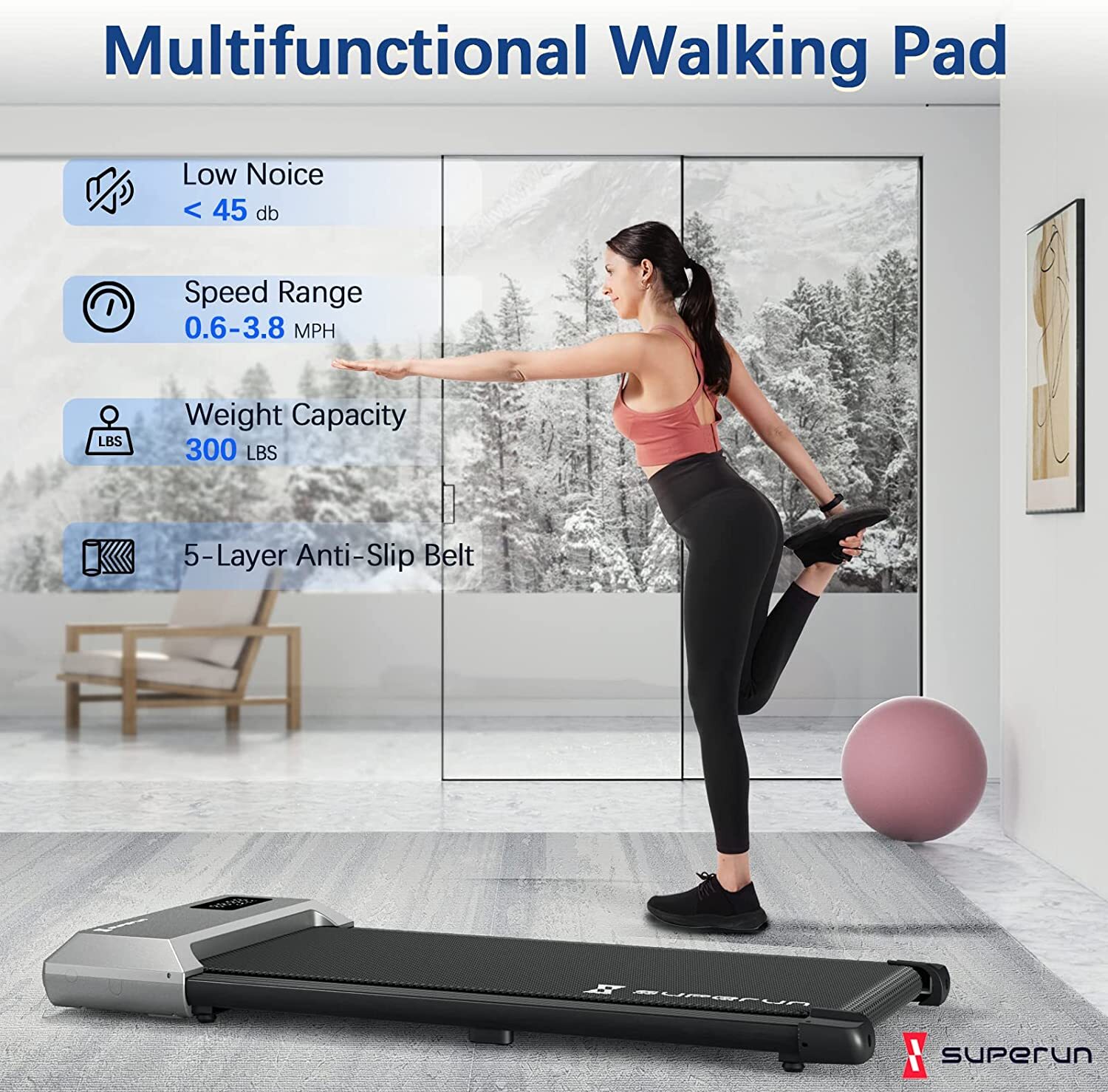 Under Desk Treadmill Walking Pad Treadmill 300 lb Capacity with Remote