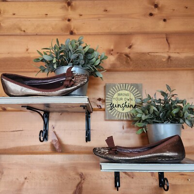 Via Spiga Ballet Flats Point Toe Gold Brown Metallic Leather Shoes
