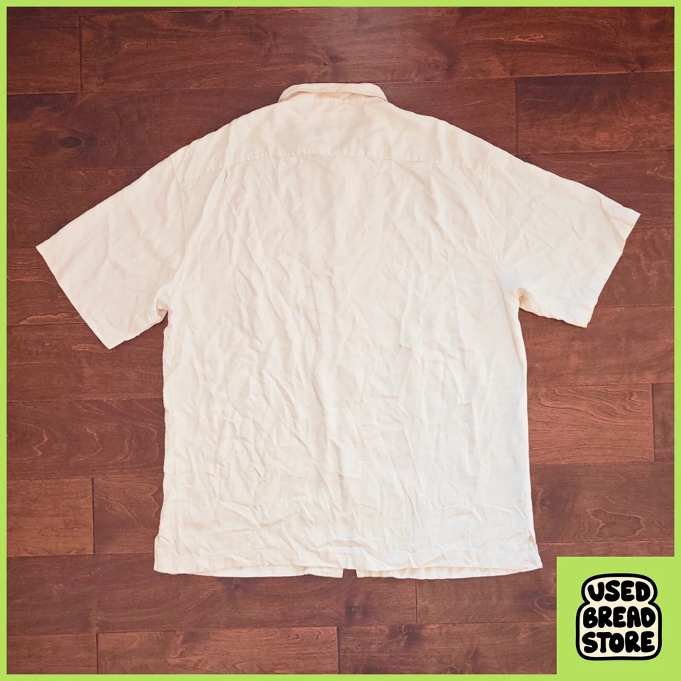 Camisa hawaiana de seda con botones Hilo Hattie | 2XL | Crema, marfil | piñas Foto 4 de 4