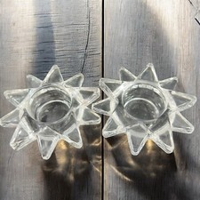 PartyLite Flaming Star Glass Tealight Candle Holder Clear Votive Set 2 Glass