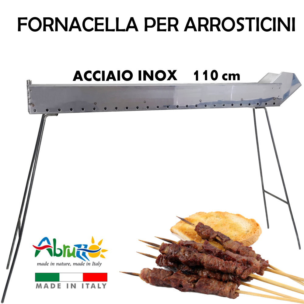 Fornacella Per Arrosticini Abruzzese - 100 Cm Acciaio Inox, Testa 27x37 Cm, Piedi Staccabili | Barbecue Originale
