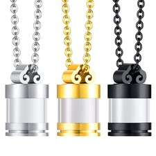 Stainless Steel Glass Cylinder Urn Necklace For Ashes Cremation Memorial Jewelry