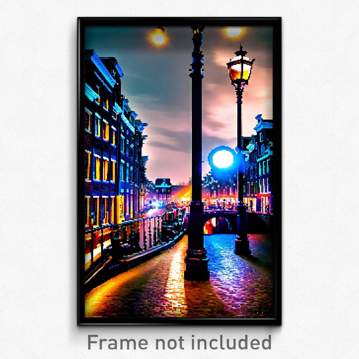 8 Bit Amsterdam Pixel Art Poster - Psychedelic Video Game Print