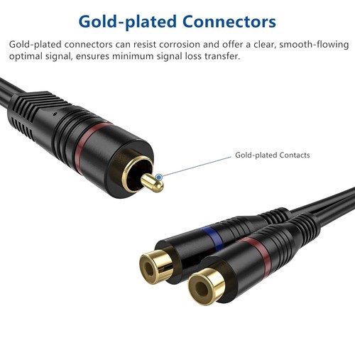 PRO 20cm RCA PHONO Y SPLITTER CABLE ADAPTER 1 Male to 2 x Female OFC Gold - Picture 6 of 9