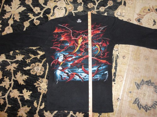 Black Liquid Blue Dragon Print Long Sleeve 60-40 Thermal Shirt Adult S Rare Find - Picture 5 of 8
