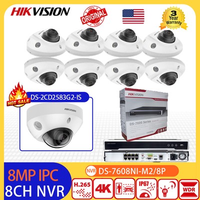 Hikvision 8MP 4K Mini Dome Camera AcuSense 8CH CCTV Security Camera Systems Lot